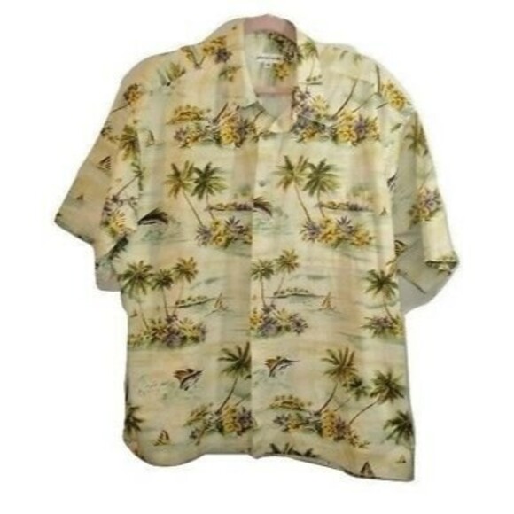 Pierre Cardin Hawaiian Shirt Cotton Palm Trees Button Front Mens Size 2XL - Picture 1 of 4